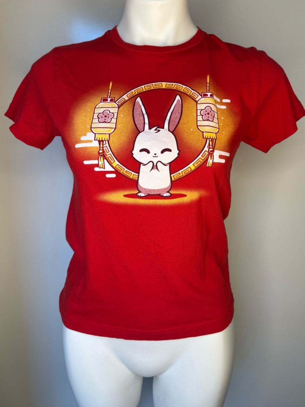 Lunar New Year Rabbit Lantern Graphic Tee Short sleeve Red Youth M